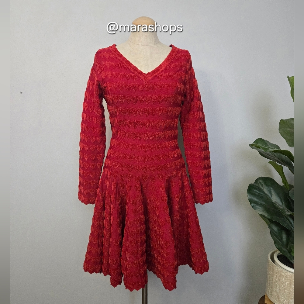 Alaia Heart Pattern Fit & Flare Red Dress